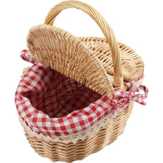 Happysnow Wicker Picnic Basket in Country House with Lid and Liner for Picnics, Parties and Barbecue Evenings