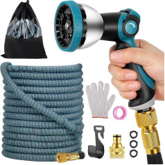 Flexible Garden Hose 30 m, Durable 4-Layer Latex Water Hose, 3/4 Inch and 1/2 Inch Metal Connections, 3750D Fabric, Kink-Free, Garden Hose with 10 Function Spray (100 ft/30 m)