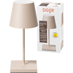 SIGOR Nuindie Mini Dimmable Small LED Battery Table Lamp Indoor & Outdoor IP54 Splash-Proof Height 25 cm Rechargeable with USB-C 12 Hours Lighting Time Thin Beige