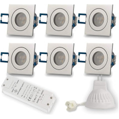 6 x LED iegremdējamie starmeši Silver Square 3 W Warm White 12 V MR11 - IP44 vannas istabai, āra telpām, diametrs 40 mm, caurums 40 mm - Vannas istabas un terases iegremdējamie starmeši Griestu starmeši Griestu starmeši Griestu starmeši Griestu s