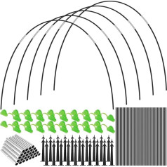 Noņemams stikla šķiedras siltumnīcas atbalsta stobrs ar 30 savienotājcaurulēm, 18 skavām, 20 zemes naglas, DIY siltumnīcas riepas, vaska tuneļa, dārza tuneļa riepas (B)