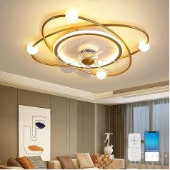 RRBEST Moderns griestu ventilators ar apgaismojumu, 58 cm dimmable LED griestu gaisma ar ventilatoru, 48 W taimera griestu ventilators ar lampu viesistabai, guļamistabai, ēdamistabai (zelta krāsā)