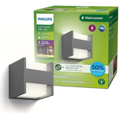 Philips āra ultraefektīvs lapenes sienas apgaismojums uz augšu/uz leju, 3,8 W, 2700 Kelvīnu, IP44, izturīgs pret laikapstākļiem, antracīta krāsā