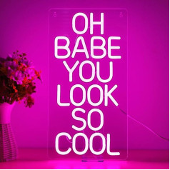 XIYUNTE Oh Babe You Look So Cool Neon Sign, Dimmable LED Neon Signs for Wall Decor, USB Powered Pink Neon Lights for Bedroom, Girls Room Decoration, Birthday Party