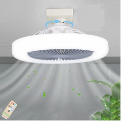 YUYTE Griestu ventilatori ar apgaismojumu un tālvadības pulti, lampa ar ventilatoru, neliels griestu ventilators iebūvējamam montāžam, aptumšojams LED apgaismojums guļamistabai, balts, 3 vēja ātrumi