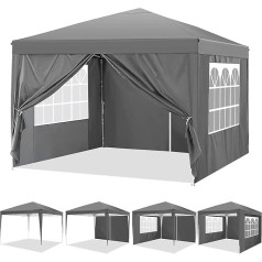 COBIZI Paviljons 3x3 Wasserdicht Stabil Winterfest Faltpavillon 3x3 Faltbar Zelt Gartenpavillon mit 4 Seitenteilen, Pop up Pavillion Klappbar 3x3m für Camping, Strand, Familientreffen (Grau)