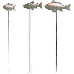 Plow & Hearth Dekorative Grünspan Metall Schwimmfische für Garten, Topf oder Pflanzgefäß, einseitiges Design, 3 Stück, 15,2 cm L x 1,4 cm T x 40,6 cm H