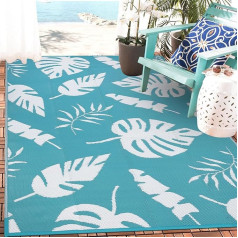 Ileading Āra plastmasas salmu paklājs 5x8ft Tropical Palm Leaves Reversible Waterproof Anti Pill Portable paklājs RV Outdoor Deck Pool Beach Picnic Camping (Teal)