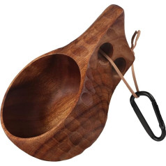 Foxyoo KUKSA koka krūzes, kempinga koka krūzes, Kuska kafijas krūzes, tradicionāls ziemeļvalstu dizains, ar aukliņu un karabīni, vieglas, izturīgas, ideāls kompanjons kempingam un klēpja meklēšanai