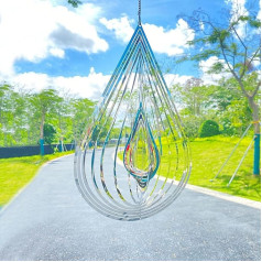 SENEMO 3D Wind Spinner Nerūsējošā tērauda iekštelpu āra apdare Kinetic Party Yard Art Decoration 3D Metal 3D Teardrop Shape Hanging Wind Spinner