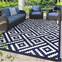 GENIMO āra Patio klīrensa paklājs 1,14 x 12 collu ūdensnecaurlaidīgs liels paklājs Reversible Plastic Camping Rug RV Balcony Backyard (Navy un White)