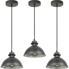 VONCI Industrial Silver Grey Barn 1 Light E27 Pendant Lamp Retro Brushed Nickel Metal Diameter 23 cm Dome Pendant Light Pendant Lights for Kitchen Island Sink Living Room Foyer Garage Bar (Pack of 3)