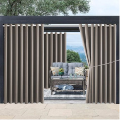 Āra terases aizkars Ūdensnecaurlaidīgs Blackout Thermal Insulated Interjera aizkari guļamistabai Veranda Dzīvojamā istaba Pergola Cabana, W105 x L120 Īpaši plats Room Divider, tumši Taupe, komplekts no 2