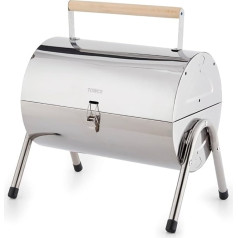 Tower T978574 Portable Barrel Barbecue with Wooden Carry Handle Compact Design Safety Locking Mechanism Stainless Steel