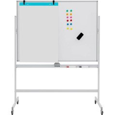 COSTWAY divpusēja mobilā baltā tāfele, 120 x 90 cm, regulējams augstums, magnētiskā tāfele ar ritenīšiem un statīvu, pārvietojamā baltā tāfele, ieskaitot piederumus klasei, birojam, mājai