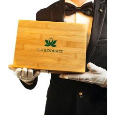 Sir Boobatz® Stash Box dāvanu kastes komplekts stilīgai garšaugu un tabakas piederumu uzglabāšanai, koka kaste, 25 x 11 x 17,5 cm, dzirnaviņas, glāzes, paplāte, slēdzama bambusa kaste