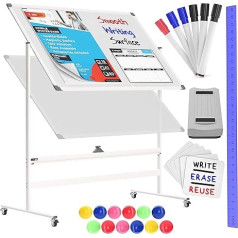 Zenguin mobilā baltā tāfele Easel Style Dry Wipe Whiteboard ar aizslēdzamiem riteņiem Divpusēja magnētiskā augstuma regulēšanas magnētiskā pārnēsājamā baltā tāfele ar piederumiem balta 48x36 collas