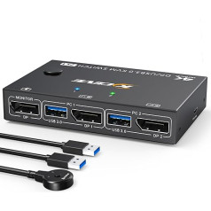 USB 3.0 KVM slēdzis Displayport 2 porti 4K @ 144Hz, ESKEVE KVM slēdzis 2 PC 1 monitors 8K @ 30Hz 2 PC daļām 1 monitoram un 4 USB 3.0 ierīcēm ar USB kabeli un darbvirsmas kontrolieri