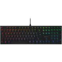 CHERRY MX 10.0N RGB, plakana mehāniskā spēļu tastatūra, vācu izkārtojums (QWERTZ), vadu, oriģinālie CHERRY MX zema profila RGB ātrgaitas slēdži, melna