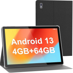 Tibuta Smartpad A10 planšetdators 10,1 collu Android 13 planšetdators ar korpusu, 4 + 64 GB ROM četrkodolu procesors, 5000 mAh akumulators, 1280 x 800 IPS HD skārienjūtīgais ekrāns, 5 MP + 8 MP kamera, Bluetooth, WiFi, GPS planšetdatori Prime