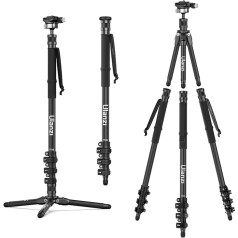 ULANZl 5-in-1 kameras statīvs Carbon, TT35 pārgājienu nūjas, ceļojumu statīvu komplekts, āra selfiju nūju monopods ar panorāmas lodveida galvu, 1,16 kg/146 cm statīvs ar 1/4 collu skrūvi DSLR darbības kamerai mobilajām ierīcēm