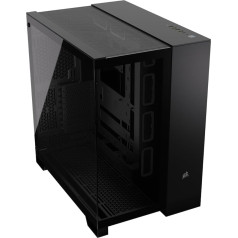 CORSAIR 6500X Mid-Tower ATX divu kameru datorkorpuss - rūdīts panorāmas stikls - saderīgs ar reversā savienojuma pamatplatēm - nav iekļauti ventilatori - melns