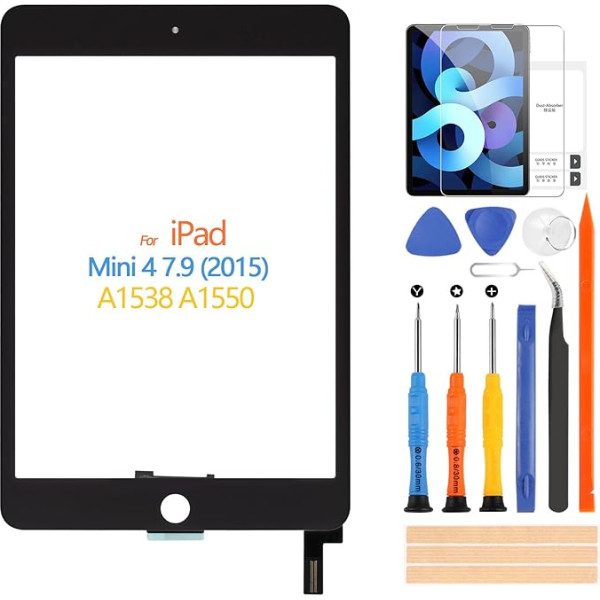 ARSSLY Jauns iPad Mini 4 7.9 2015 skārienekrāna nomaiņa iPad Mini 4 A1538 A1550 skārienekrāna digitālizatora stikla remonta detaļu komplekti ar rūdīta stikla ekrāna aizsargstiklu (LCD nav iekļauts)