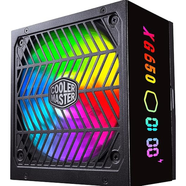 Cooler Master XG650 Plus Platinum PC barošanas bloks (ES) - 80 Plus Platinum (+92% efektivitāte), 650 W, pilnībā modulārs, reāllaika displejs, 100% Japānas kondensatori, 135 mm FDB-ARGB ventilators