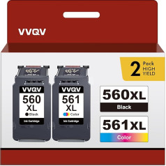 VVQV PG-560XL CL-561XL Multipack PG560 CL561 tintes kasetne priekš Canon 560 561 560XL 561XL Tintes kasetnes priekš Pixma TS5350 TS5351 TS5352 TS5353 TS7450 TS7451 (1 Black 1 Tri)