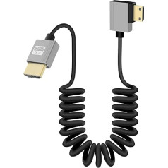 GELRHONR 4K Mini HDMI to HDMI Spiral Cable, Ultra Thin Mini HDMI Cable Short, 18Gbps 3D 4K / 60Hz High Speed HDMI Spring Cable, Support 3D, for DSLR Camera Camcorder, HDTV, Laptop (Right Angle)