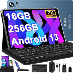 DMOAO planšetdators 11 collu Android 13 ar 3 kamerām 13MP + 5MP + 2MP, 2K FHD planšetdators ar IPS 2000 x 1200, 16GB RAM 256GB ROM (1TB paplašināms), 5G WiFi, 2.0 Ghz, BT 5.0, 8600 mAh, planšetdators ar tastatūru, zils