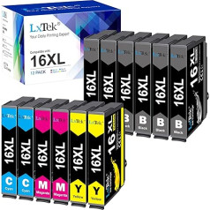 LxTek 16XL saderīgas tintes kasetnes Epson 16XL tintes kasetņu aizstājējs Epson Workforce WF-2750 WF-2760 WF-2660 WF-2650 WF-2630 WF-2540 WF-2530 WF-2010 WF-2510 (6 melnas/2 ciānkrāsas/2 magenta/2 dzeltenas, 12 iepakojumi)