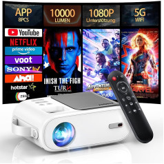 YouTube un Netflix: XIWBSY Mini projektors, 9500 lūmenu WiFi Bluetooth projektors Android ar 8 aplikāciju, 1080P mājas kino projektors, LED projektors, saderīgs ar Android/iOS/Windows/TV, neliels, LED projektors, saderīgs ar Android/iOS/Windows/TV