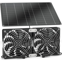 Solarbetriebenes Ventilator-Set, 25 W, wasserdicht, solarbetrieben, Doppelventilator, solarbetrieben, solarbetrieben, solarbetrieben, solarbetrieben, solarbetrieben, für Hühnerställe, Gewächshaus, Schuppen, Haustierhäuser,