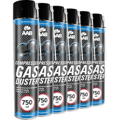 AABCOOLING saspiestā gaisa aerosols 750 ml, saspiestas gāzes tīrīšanas līdzeklis, multimediju un biroja ierīču, klaviatūru, datoru, spēļu konsoļu, datoru korpusu tīrīšanai, gaisa spiediena aerosols (6 x 750 ml)