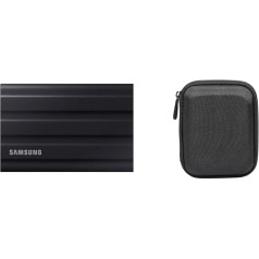 Samsung Portable SSD T7 Shield, 4 TB, USB 3.2 Gen.2, 1050 MB/s nolasīšanai, 1000 MB/s ierakstīšanai, izturīgs ārējais cietais disks Mac, PC un viedtālrunim + Amazon Basics cietā diska soma, melns