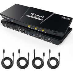 TESmart USB3.0 USB-C KVM slēdzis 2 monitoriem 2 datoriem, KVM slēdzis diviem monitoriem 4K@60Hz, MST režīms, atbalsta gigabitu tīklu, EDID emulatori, austiņu ports, karsto taustiņu slēdzis, pogu slēdzis ar