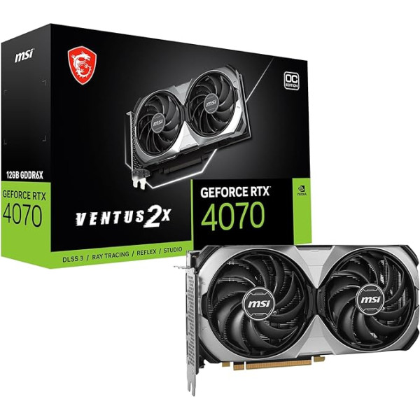 MSI GeForce RTX 4070 VENTUS 2X 12G OC Grafiskā karte - 12GB GDDR6X (21Gbps/192-bit), PCIe 4.0 - TRI FROZR 3, RGB, NVIDIA AD-Lovelace arhitektūra ar Ray Tracing un DLSS3