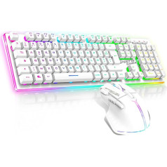 SPIRIT of GAMER x MK600 bezvadu spēļu tastatūra balta uzlādējama RGB | Franču AZERTY izkārtojums ar fona apgaismojumu | Spēļu tastatūra daļēji mehāniskā | Bezvadu pele 4800 DPI |