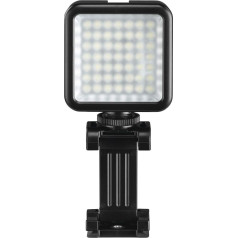 Hama LED lampa kā video gaisma, foto gaisma, kameras gaisma (dimmable LED spotlight 6000 K, kompakts, portatīvs foto lukturis ar mobilā tālruņa turētāju, karsto botu, piemēram, mikro, 1/4 collu vītne kamerai).