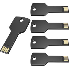 USB zibatmiņas karte 4GB, formāts Speicherstick 5 Stück Uflatek USB 2.0 Flash Drive Schwarz Metall Flash Laufwerk Kreativ Wasserdicht Memory Stick Schlüssel Datenspeicher Geschenk für Geschenk 5er