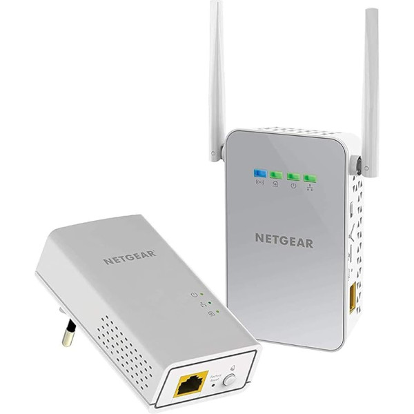 Netgear PLW1000 PowerLINE komplekts (1x adapteris AC-WLAN piekļuves punkts un 1x adapteris GB-LAN-Port, ātrums līdz 1000 MBit/s, WiFi PowerLAN komplekts internetam pāri grīdai)