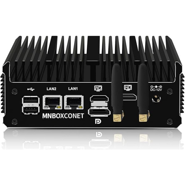 MNBOXCONET Mini PC Industrial N100, mazs dators bez ventilatora, 8GB RAM, 256GB NVMe SSD, Windows 11 Pro, Dual i226V 2.5GbE LAN, RS232 COM, WiFi5/BT4.2, Biznesa biroja trīskāršs displejs