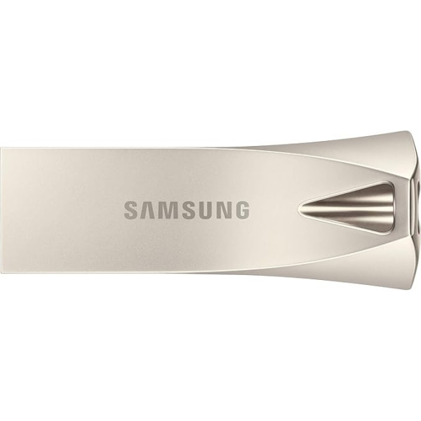 Samsung BAR Plus USB zibatmiņas diskdziņš, A tipa, 512 GB, 400 MB/s lasīšanas ātrums, 110 MB/s rakstīšanas ātrums, izturīgs USB 3.2 zibatmiņas disks ar atslēgu gredzenu, šampanieša sudraba krāsā, MUF-512BE3/APC