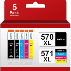 NewLift PGI-570 CLI-571 XL saderīgas kasetnes Canon PGI 570XL CLI 571XL Multipack priekš Canon Pixma TS5050 TS5055 MG5750 MG5753 MG6852 TS6050 TS5053 (PGBK Black Cyan Yellow Magenta, Pack)