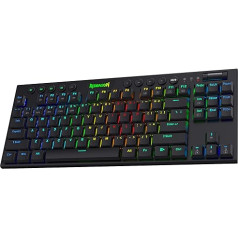 Redragon K621 TKL bezvadu mehāniskā RGB tastatūra 5.0BT/2.4GHz/Wired 80% Ultra plāna zema profila tastatūra ar īpašu multivides vadības funkciju un klikšķošiem ziliem slēdžiem - melna krāsa