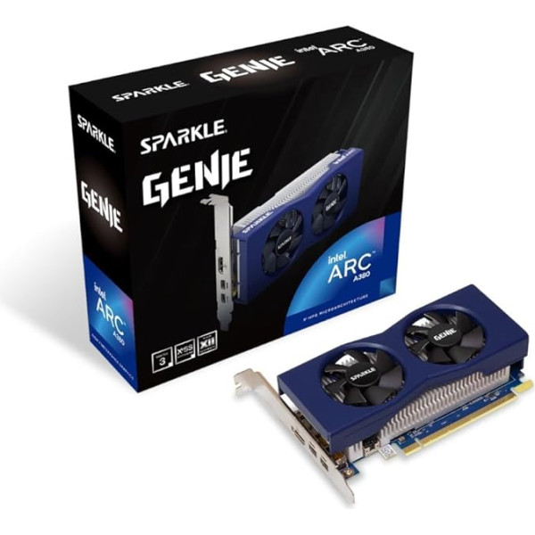 Sparkle Intel Arc A380 Genie, 6 GB GDDR6, zems profils, divi ventilatori, divas ligzdas, HDMI x1, Mini DisplayPort x2, SA380G-6G