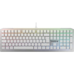 CHERRY MV 3.0 mehāniskā spēļu tastatūra ar RGB apgaismojumu, vācu izkārtojums (QWERTZ), spilgts alumīnija dizains, CHERRY MV slēdži (VIOLA), balta krāsā