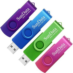 SunData 4 x 32 GB USB 2.0 Memory Sticks, Thumb Drives, Memory Sticks, Rotate Metal (4 смешанных цвета: синий, зеленый, фиолетовый, розовый)