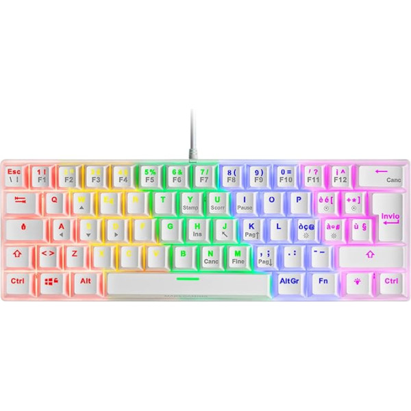 MARSGAMING MK60 White, Mehāniskā spēļu tastatūra FRGB, Antighosting, Switch Mechanical red, itāļu valoda